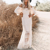 فستان ماكسي صيفي للنساء بتصميم بوهيمي بفتحة رقبة مائلة