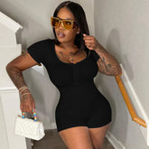 رومبر محبوك مضلع بأكمام قصيرة وسحاب أمامي