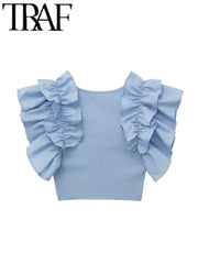 تي شيرتات TRAF الصيفية المثيرة المحبوكة للنساء النحيفات