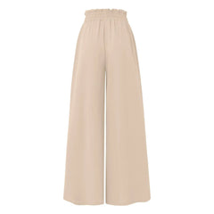 بنطلون نسائي بلون سادة مرن عالي الخصر وواسع الساق