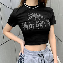 Rhinestone Spider Print Crop Top