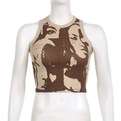 Just Face It Graphic Print Open Back Tank