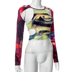 لا وقت لشرح بلوزة قصيرة بأكمام طويلة ومقطوعة