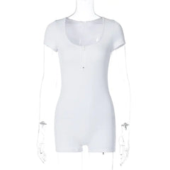 رومبر محبوك مضلع بأكمام قصيرة وسحاب أمامي