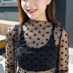 بلوزة نسائية شبكية مثيرة بأكمام طويلة