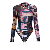 بدلة جسم شبكية بأكمام طويلة