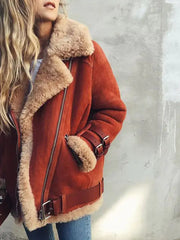 معطف من جلد الحمل الصناعي من الفرو وجلد الغزال