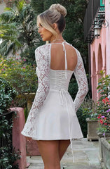 Women's Low Cut Mini Sexy Lace Long Sleeve