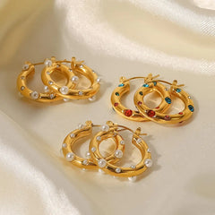 Uworld Shaped Hammer Zircon CC Shape Hoop Earrings