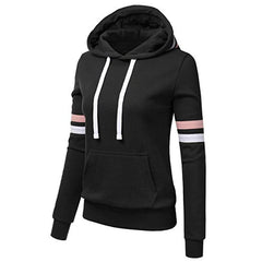 Women's Striped Hooded Pocket Pullover Sweatshirt