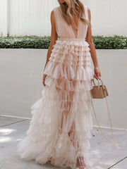 فستان ماكسي صيفي للنساء بتصميم بوهيمي بفتحة رقبة مائلة