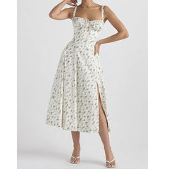 فستان ماكسي أنيق بدون أكمام مزين بالزهور