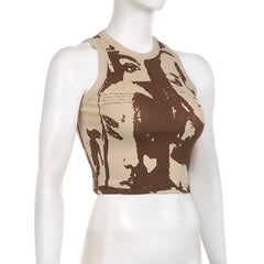 Just Face It Graphic Print Open Back Tank