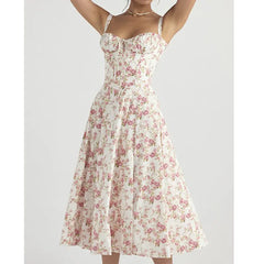 فستان ماكسي أنيق بدون أكمام مزين بالزهور