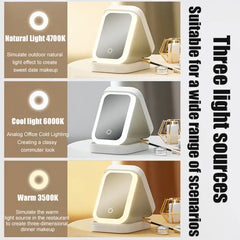 صندوق تخزين المكياج بمرآة LED