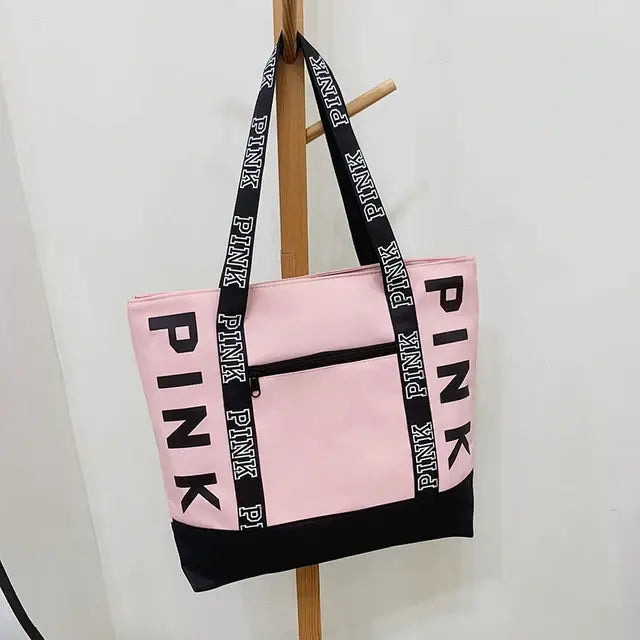 Pink Colorblock Graphic Tote Casual Sporty Chic