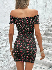 فستان Bodycon بطبعات زهور مكشوفة الكتفين