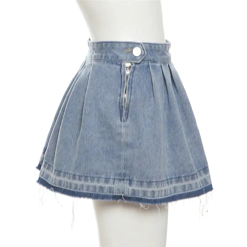 Sienna Washed Pleated Denim Mini Skirt