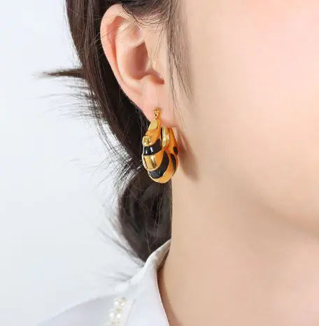 Black White Enamel Earrings