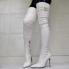 Thigh High Boots Leather Stiletto Heels