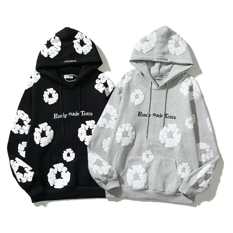 Foam Kapok Print Letter Embroidery Hoodie Set