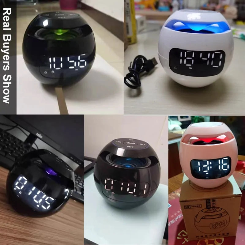 ساعة منبهة صغيرة الحجم مزودة بشاشة LED ومكبر صوت بلوتوث
