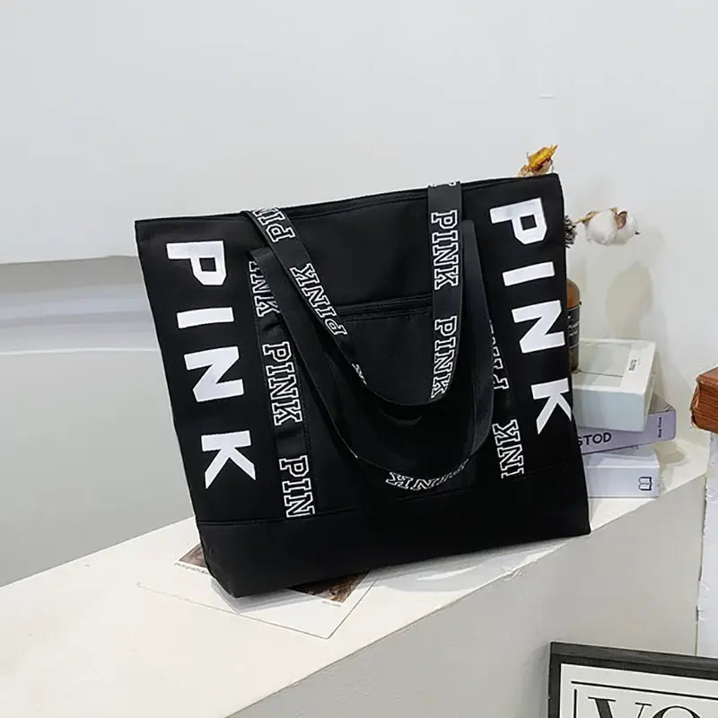 Pink Colorblock Graphic Tote Casual Sporty Chic