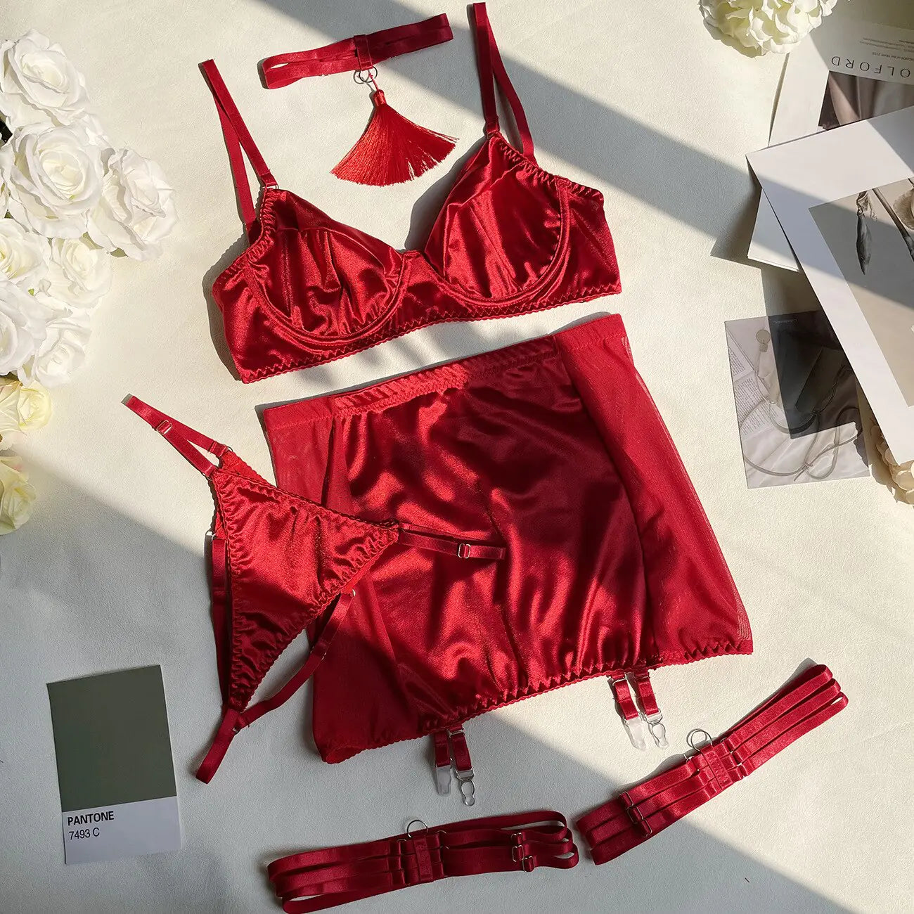 Satin Lingerie Set: 5-Piece