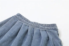 Sienna Washed Pleated Denim Mini Skirt