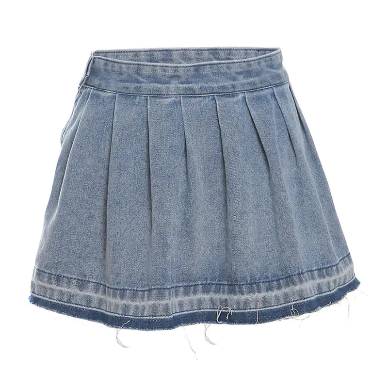 Sienna Washed Pleated Denim Mini Skirt