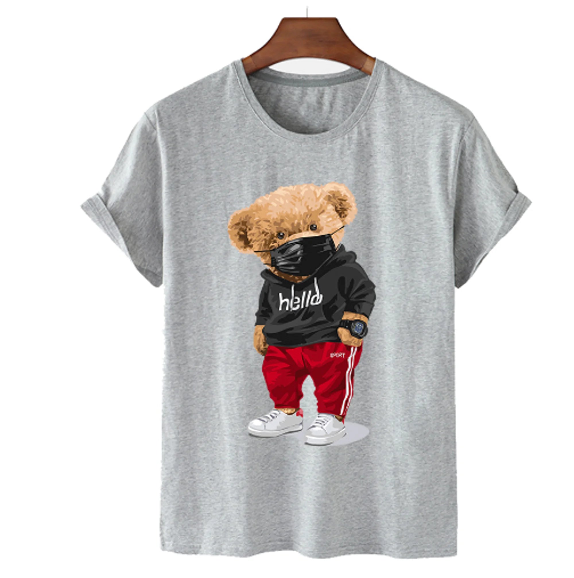 Bear Print Men's Cotton T Shirt