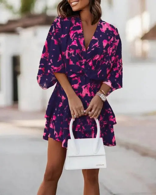 Floral Print High Waist  Mini Dress