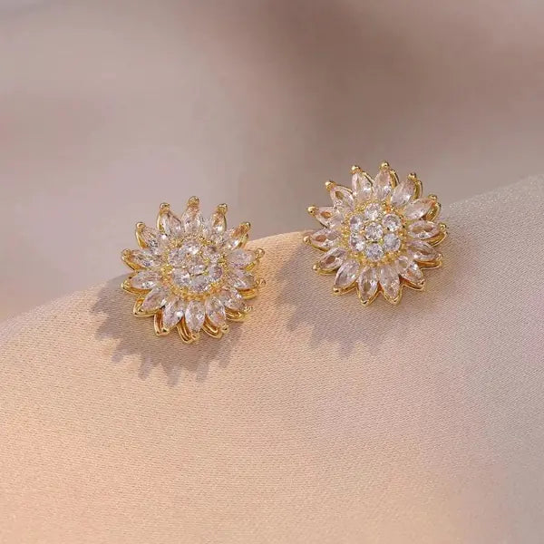 Rotatable Sunflower Zircon Earrings Set