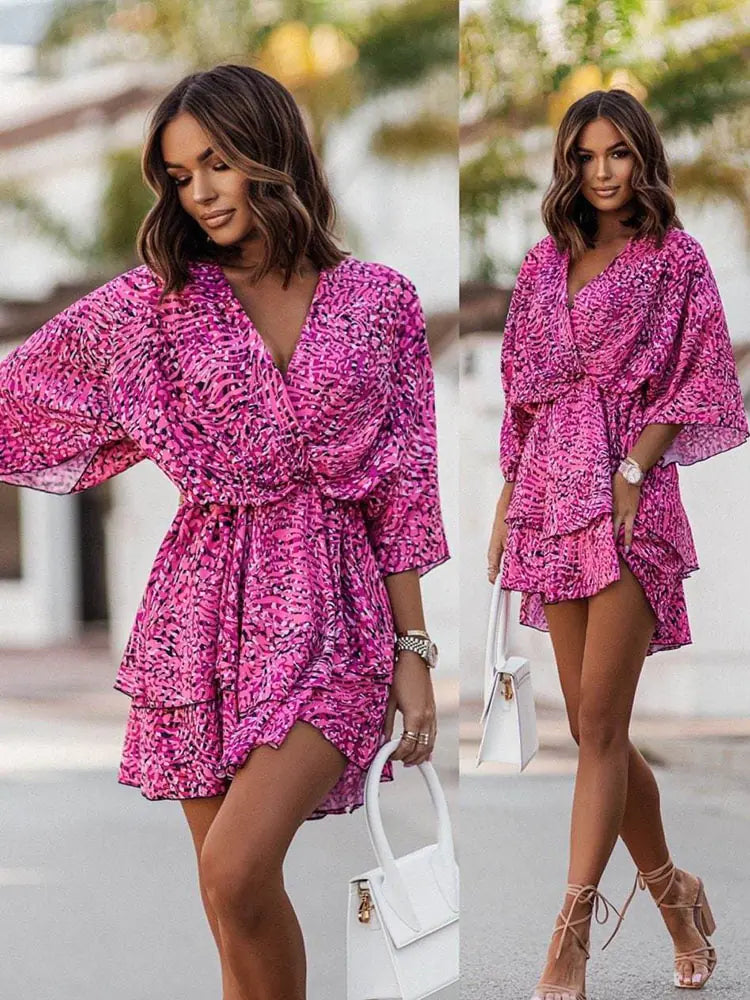 Floral Print High Waist  Mini Dress