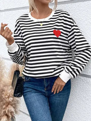 Heart Patch Striped Sweatshirt