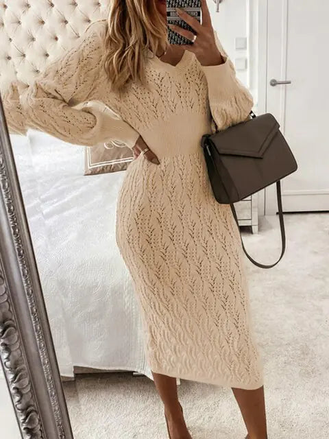 Elegant Beige Knitted Sweater Dress (Private Listing U628134)