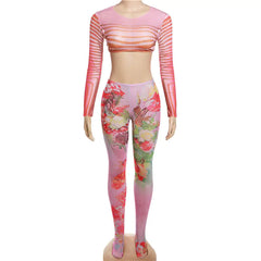 Leighton Floral Print Mesh Legging Pant Set