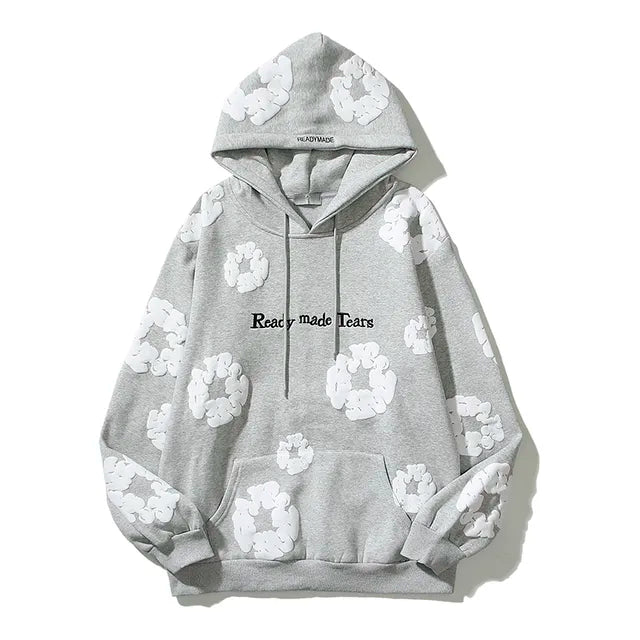 Foam Kapok Print Letter Embroidery Hoodie Set