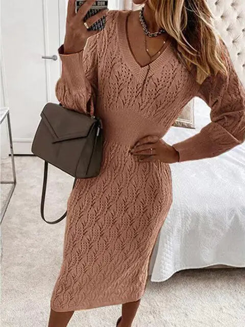 Elegant Beige Knitted Sweater Dress (Private Listing U628134)