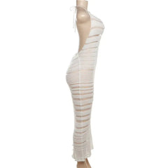 فستان ماريا ماكسي محبوك بدون ظهر ومزود بلوحة شبكية