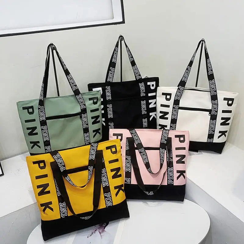 Pink Colorblock Graphic Tote Casual Sporty Chic