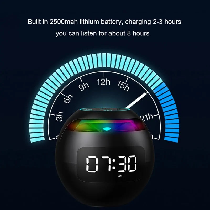 ساعة منبهة صغيرة الحجم مزودة بشاشة LED ومكبر صوت بلوتوث