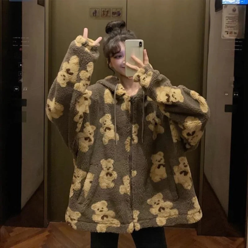 Hooded Sweatshirts Hip Hop Bear Print