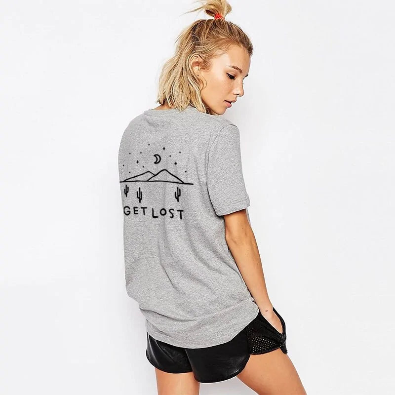 تي شيرت مطبوع عليه عبارة Get Lost Fashion Desert Cactus