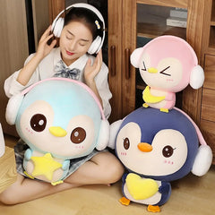 Cute Penguin Plush Doll with Headphones - 20-55CM