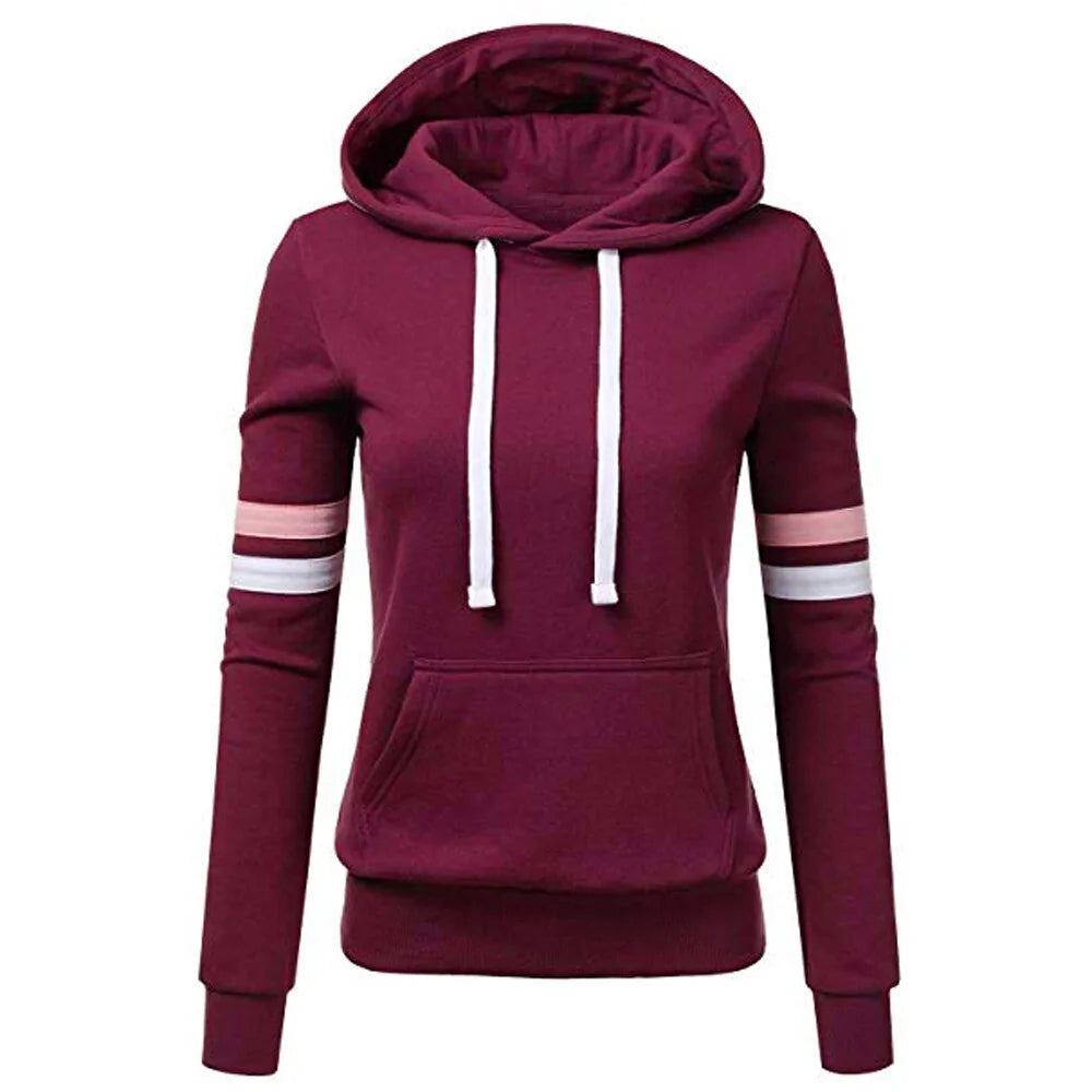 Women's Striped Hooded Pocket Pullover Sweatshirt