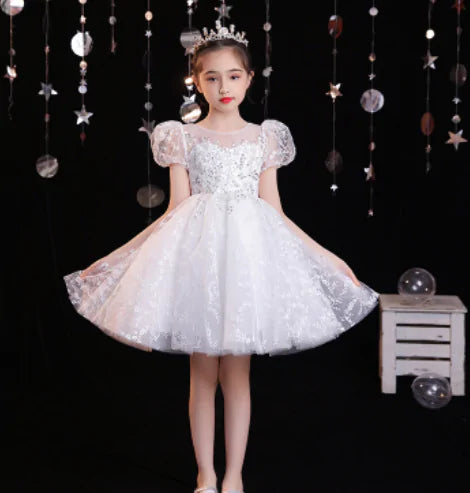 Girls Tiered Lace Flower Appliques Communion Dress