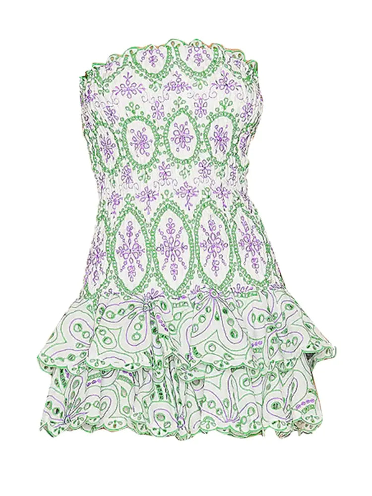 Strapless Embroidery Print Dress