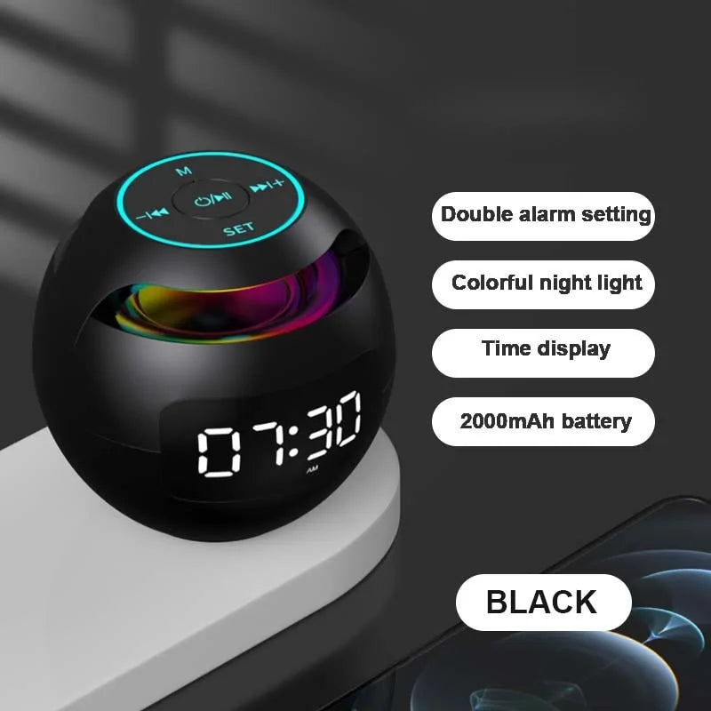 ساعة منبهة صغيرة الحجم مزودة بشاشة LED ومكبر صوت بلوتوث
