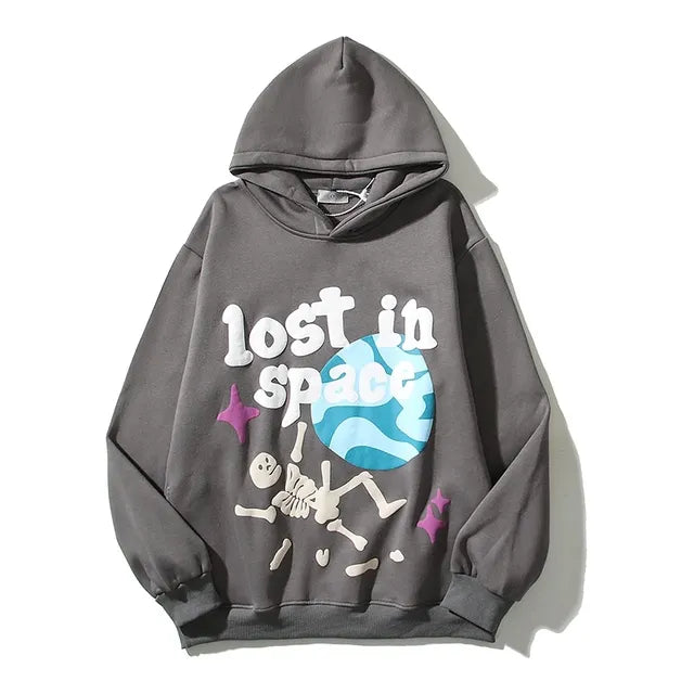 Foam Kapok Print Letter Embroidery Hoodie Set